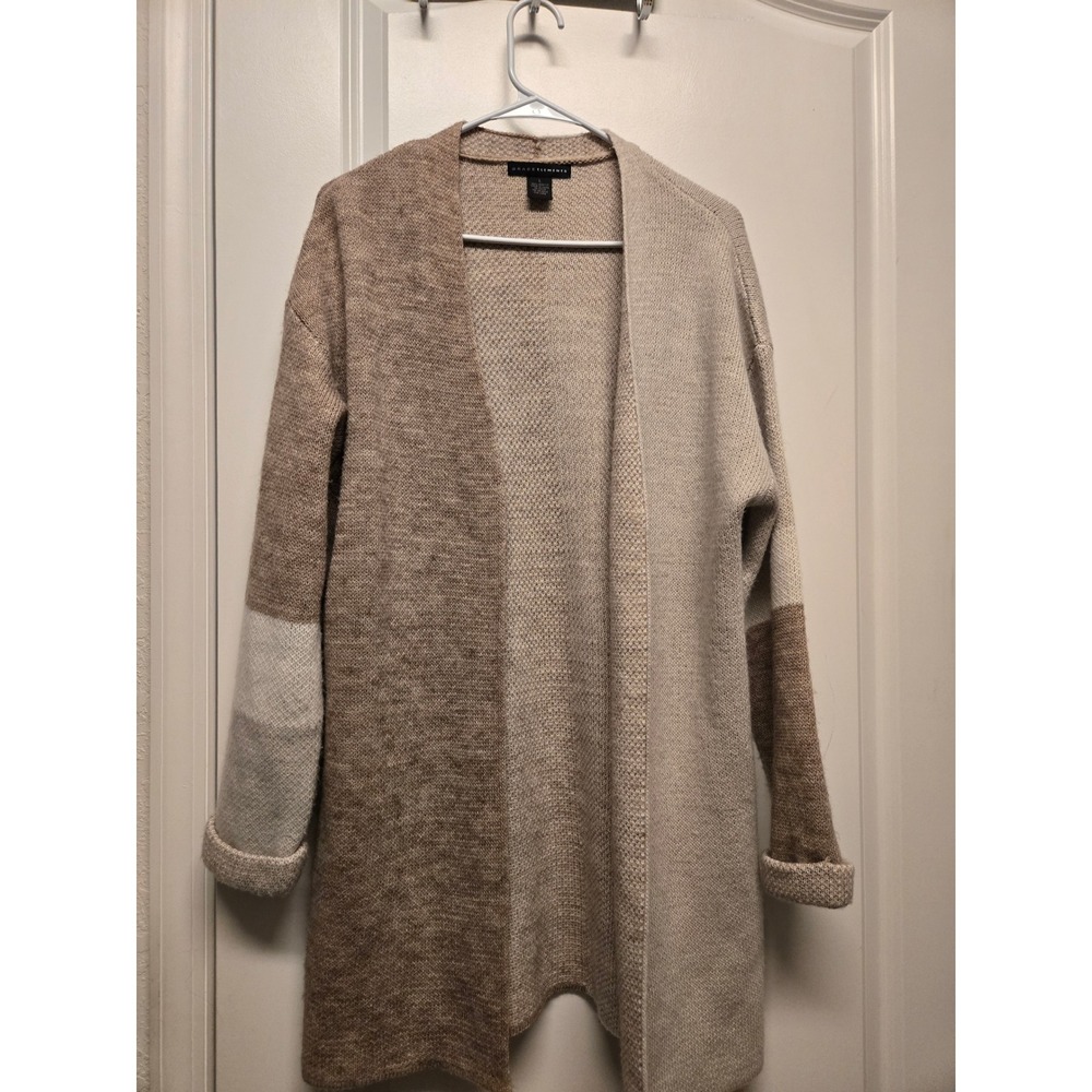 Grace Elements Womens Colorblock Open Front Cardigan Sweater Tan Beige Large